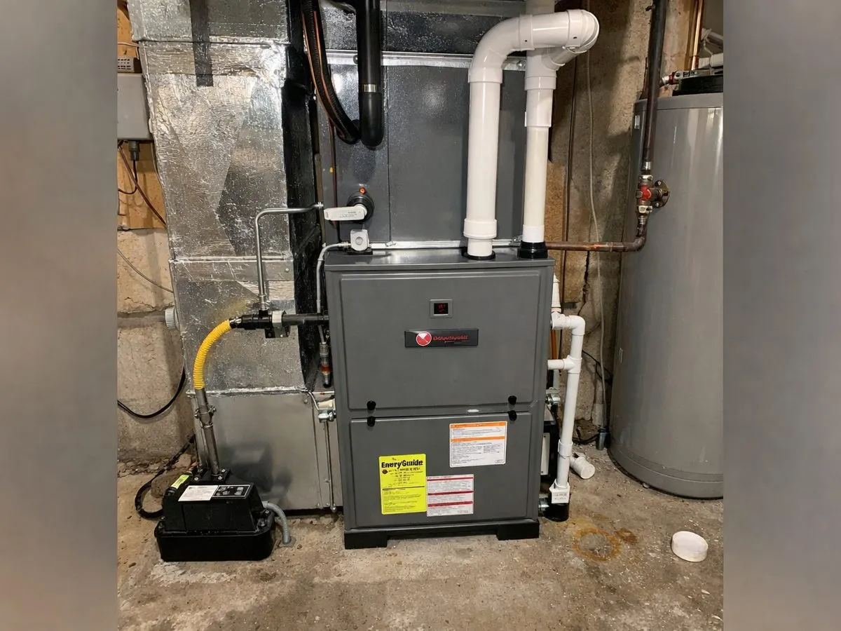 High-efficiency gas furnace installed in a basement